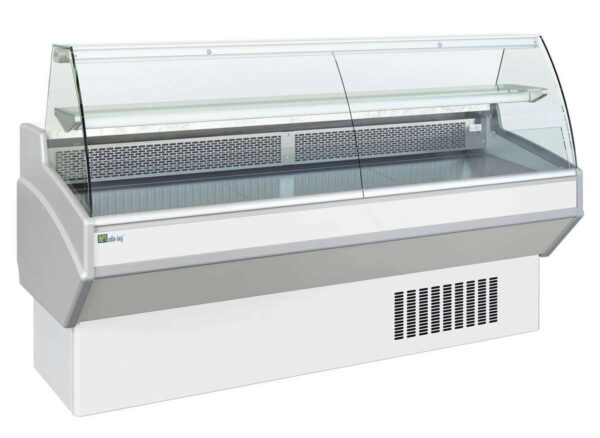 KOELTOONBANK KOELVITRINE - GEBOGEN BEGLAZING - DIEPTE 820 MM - STATISCH KOUD (AL130B)