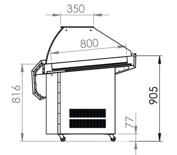 Gekoelde visvitrine L. 2500 mm met displayoppervlak 2248 x 800 mm (VP-251-K)