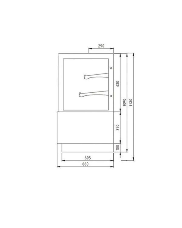 GEBAKSVITRINE - RECHTE BEGLAZING - 2 PLANKEN - 380 L (EDEN50)