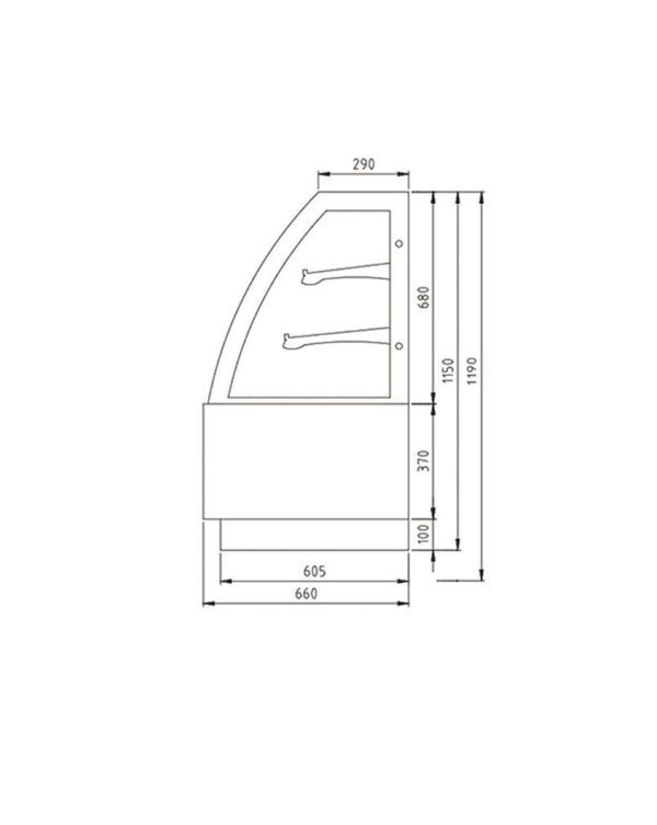 BANKETBAKKERS VITRINE - GEWELFDE BEGLAZING - 2 PLANKEN - 235 L (OASIS40)