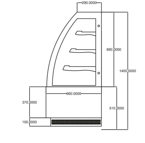 GEBAKS VITRINE - GEWELFDE BEGLAZING - 3 PLANKEN - 301 L (OASIS400)