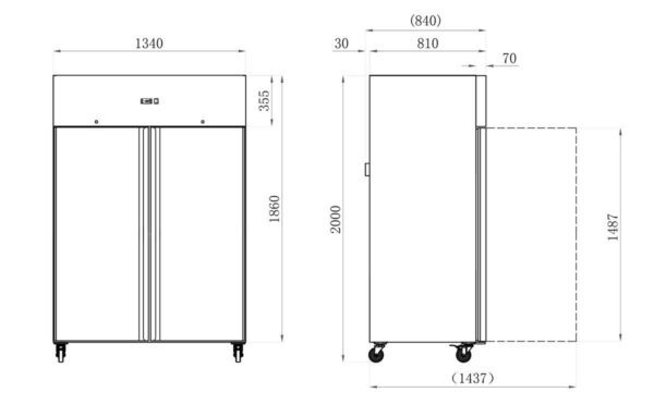 RVS KOELKAST - 1200 L - POSITIVE - 2 DEUREN (AAF12P)