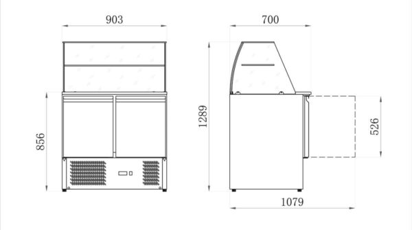 KOELWERKBANK SALADETTE MET GLAZEN FRAME - 2 DEUREN (AAS900V)