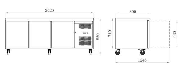 KOELWERKBANK 90CM DIEP GEBAK 600 X 400 - POSITIEF - 3 DEUREN (AA38PP)