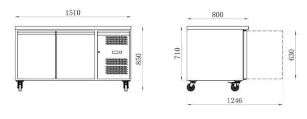 KOELWERKBANK 600 X 400 - POSITIVE - 2 DEUREN (AA28PPDM2)