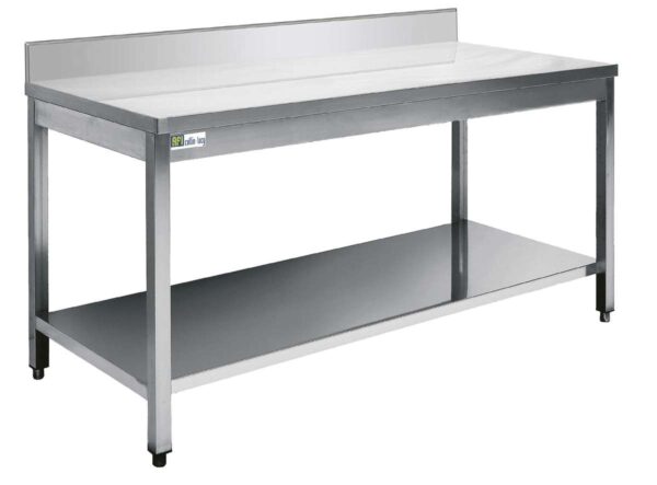 RVS TAFEL MET ACHTERKANT EN ONDERSTE PLANK - SERIE 600 - LANG 800 MM (DD6008)