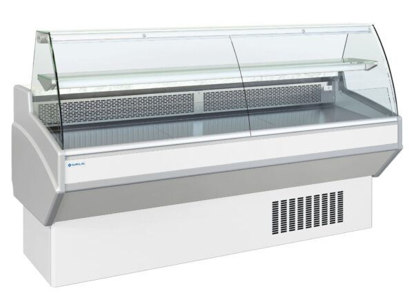 KOELTOONBANK KOELVITRINE - GEBOGEN BEGLAZING - DIEPTE 820 MM - STATISCH KOUD (AL100B)