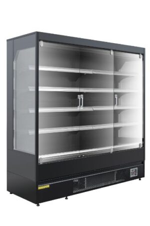 MAT ZWARTE WANDVITRINE - GEVENTILEERDE POSITIEVE KOELING - 3 KLAPDEUREN (BLC2066)