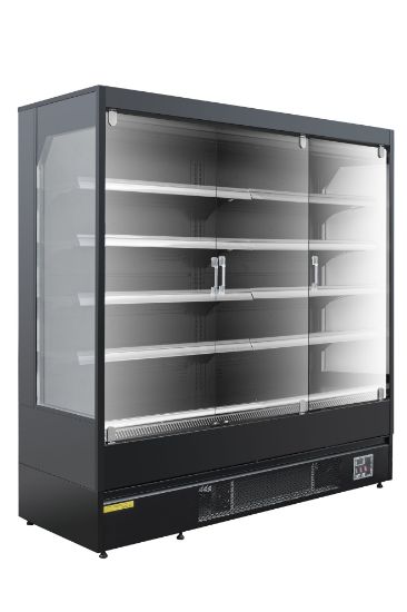 MAT ZWARTE WANDVITRINE - GEVENTILEERDE POSITIEVE KOELING - 3 KLAPDEUREN (BLC2066)