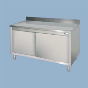 Rvs kast tafel met schuifdeur met rand 700mm