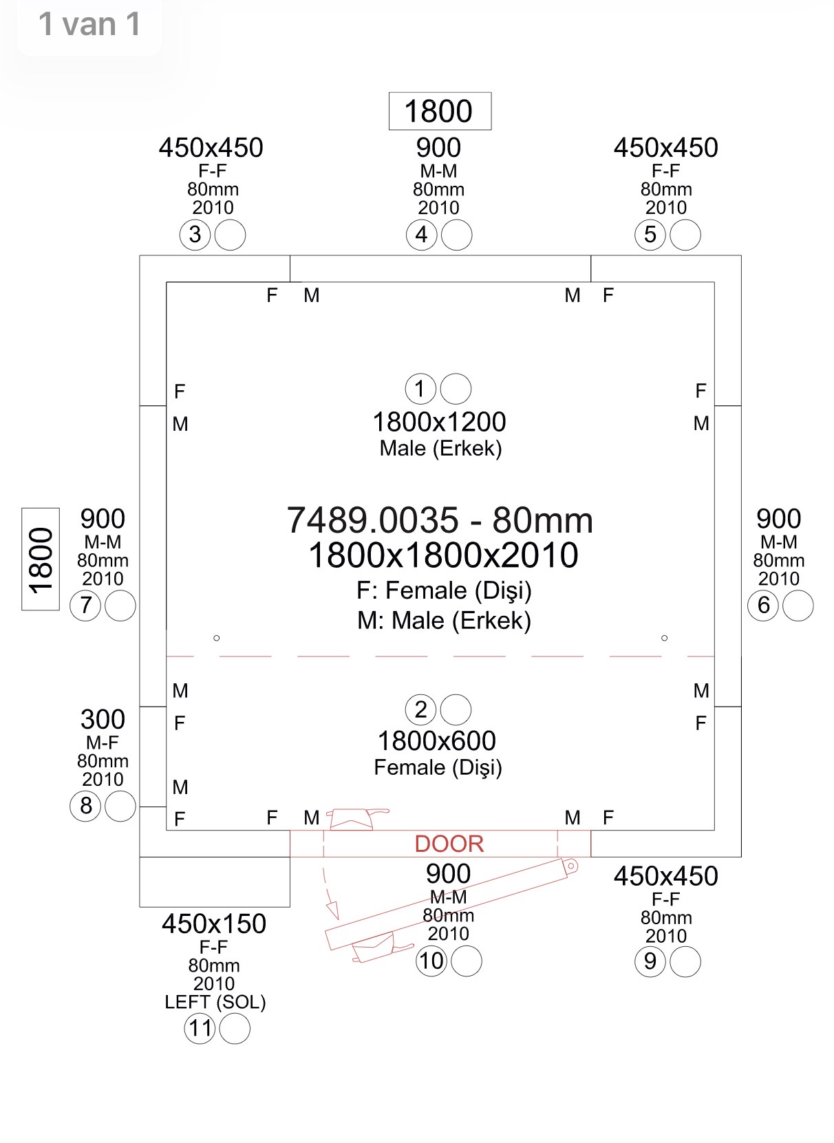 KOELCEL INCLUSIEF KOELMOTOR 1800X1800X2010 (7489.0035-7265.1000)