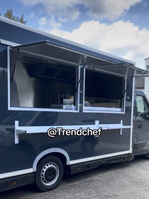 Trendchef Verkoopraam Foodtruck 1880 x 1016 mm – Wit Aluminium – Met Glas en Schuifroosters