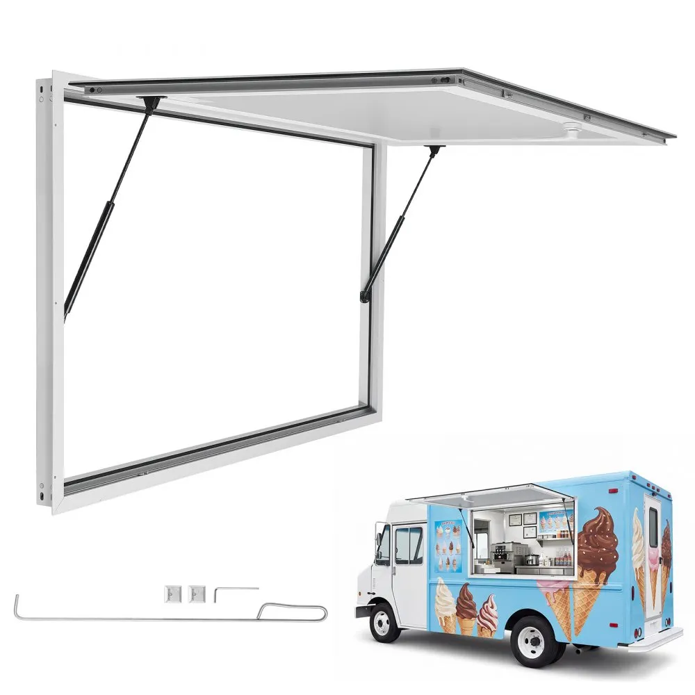 Verkoopraam Foodtruck 1220 x 915 mm – Wit Aluminium – Met Gasveren